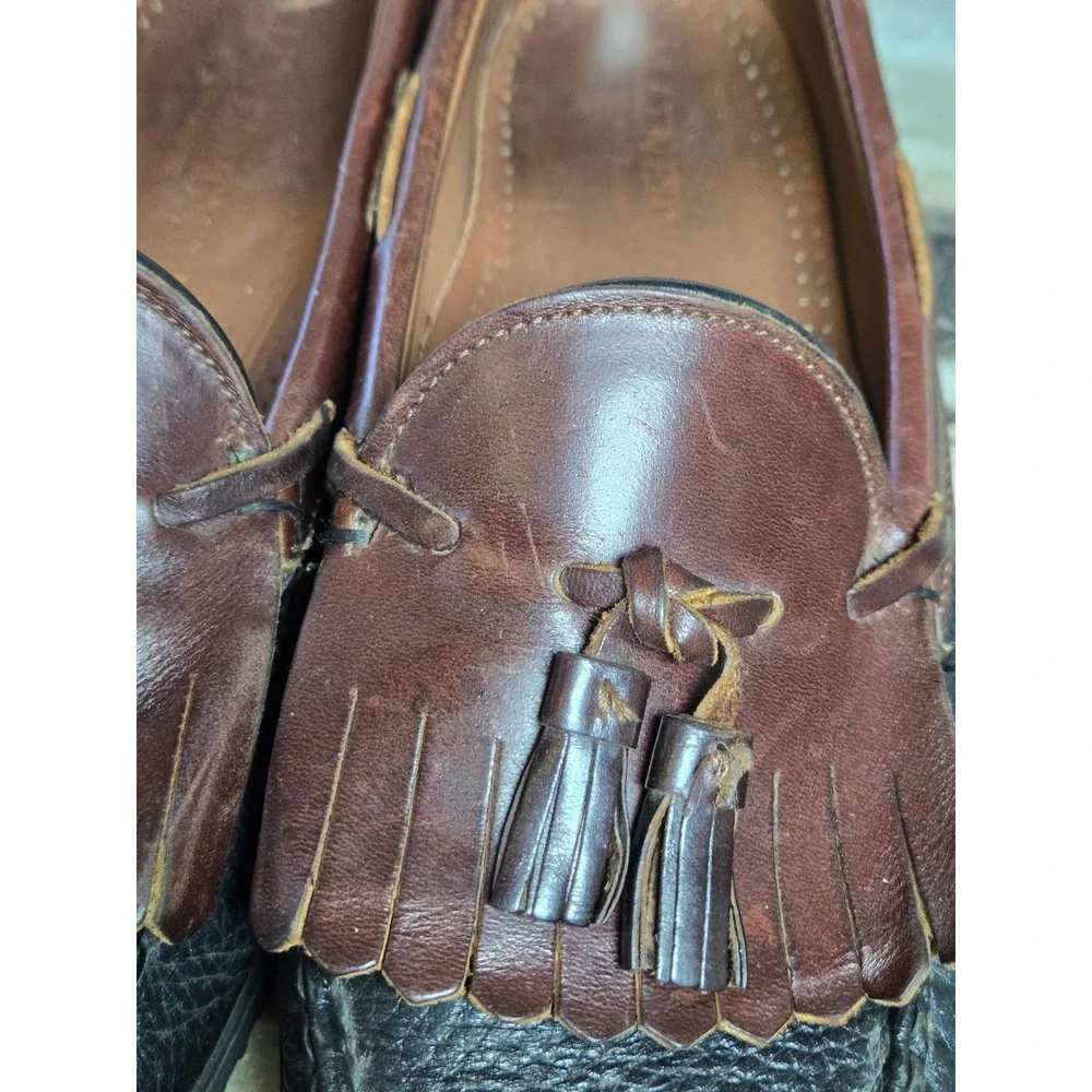 Allen Edmonds Mens 11.5 D Two Tone Brown Black‎ Leather Kiltie Tassel Loafers